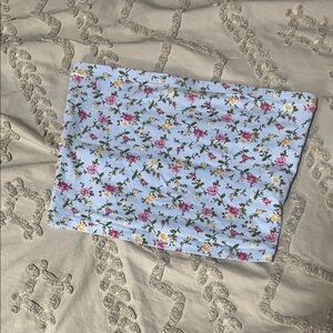 Forever 21 Light Blue Floral Print Tube Crop Top